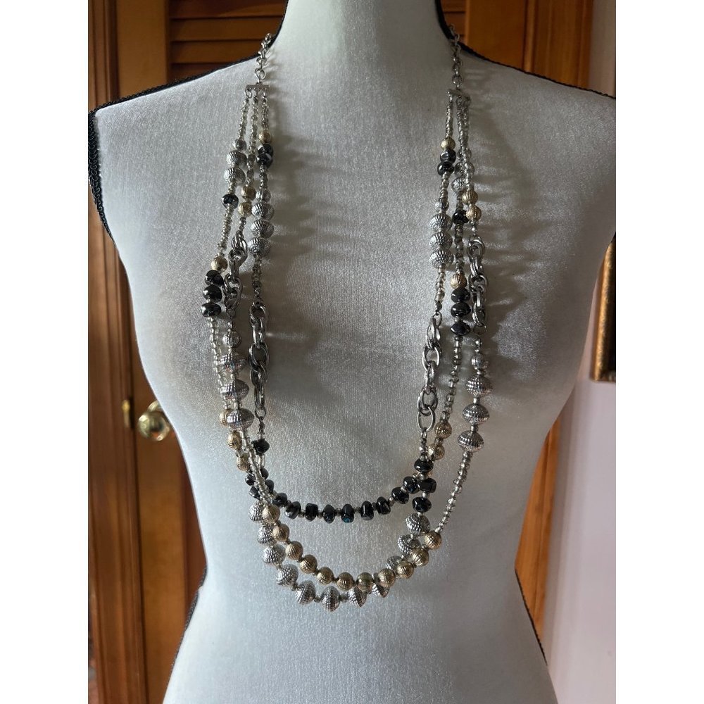Chico's Multi strand Silver Bead Necklace —36"